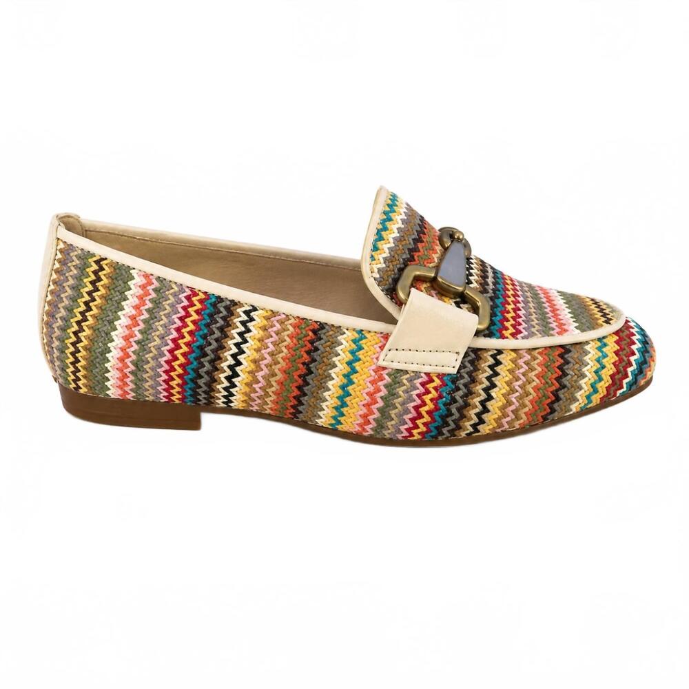Gabor Multicolor Zigzag Pattern Loafers with Cream Trim Size 8